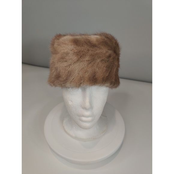 NWOT Vintage Pillbox M Fur Hat from Canada Aline Pepin Brown/Beige main image 9